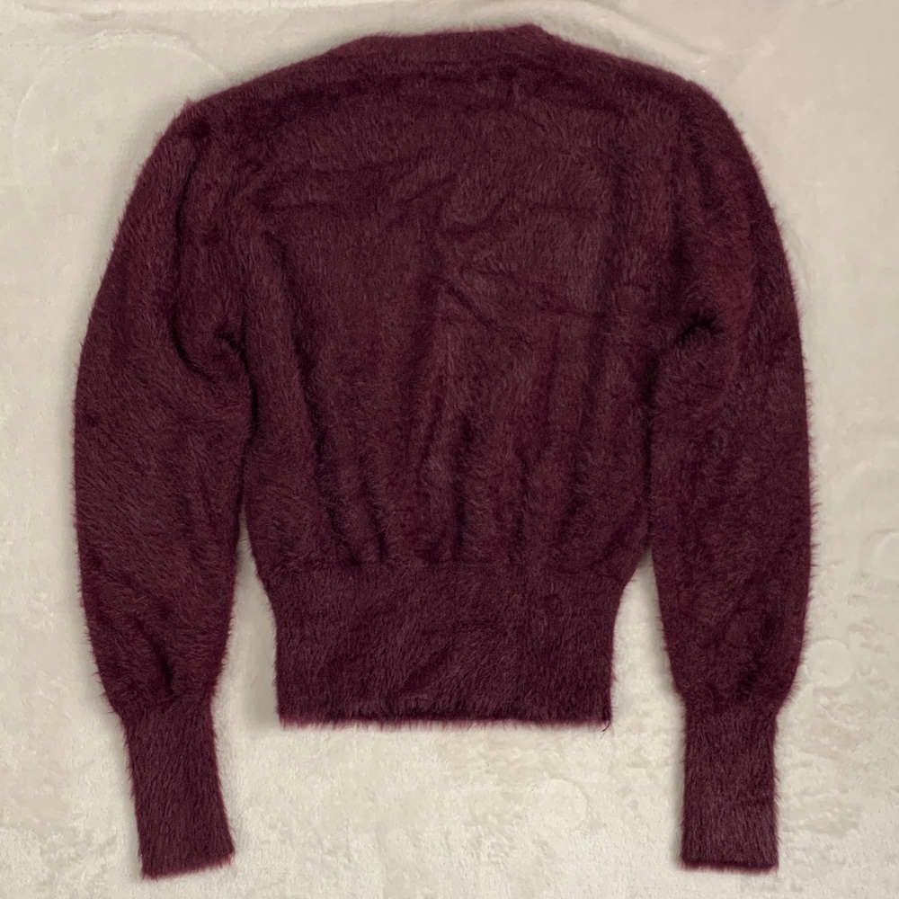 Zara Deep Burgundy Fuzzy Crew Neck Sweater - Picture 7 of 8